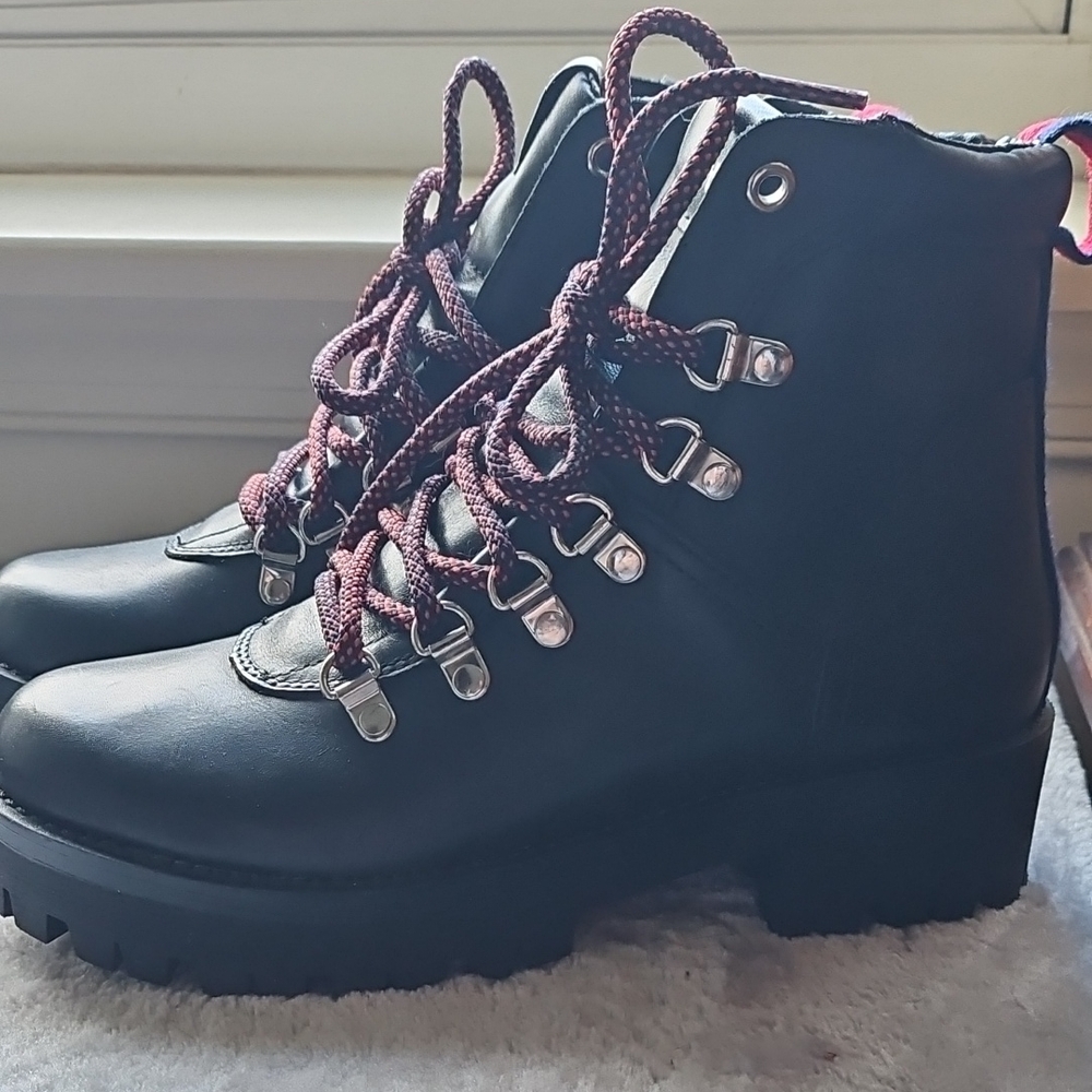 Steve Madden Black Combat Boots with Red Laces